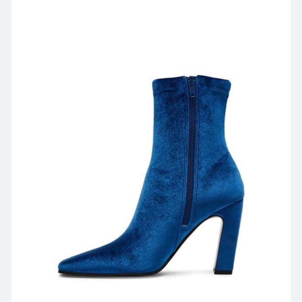 NWOB Steve Madden Whimsigoth Goth Velvet Vinka Square Toe Ankle Boots Blue sz 7 - Picture 3 of 8